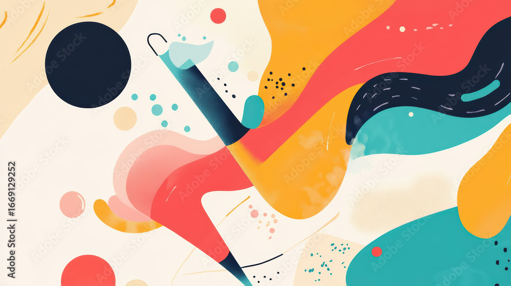 Poster abstract shapes and vibrant colors create dynamic composition, illustrating innovation and creativit