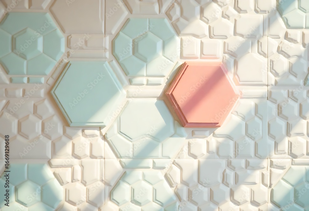 Fototapete Generative AI: Hexagonal Design Texture and Shadow.