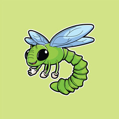Cute Cartoon Green Dragonfly Mascot Vector Illustration