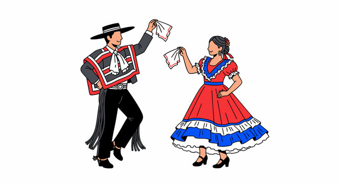 Traditional Chilean Cueca Dance Illustration