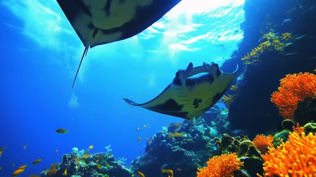 Stingrays coral reef underwater