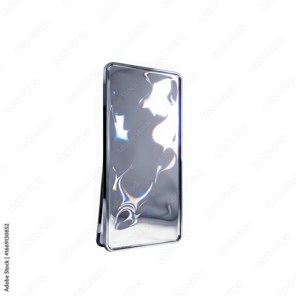 Poster abstract liquid chrome metallic shape isolated on transparent background