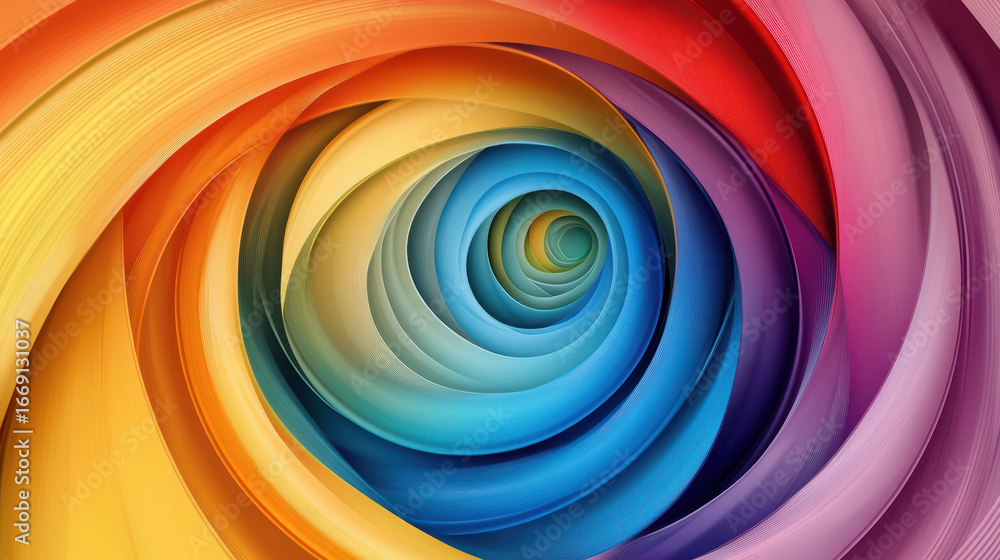 Poster vibrant multi color spiral design showcasing innovation and creativity, with smooth curves and dynam