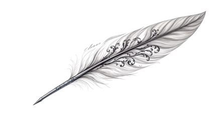 Detailed artistic rendering of a feather with decorative elements