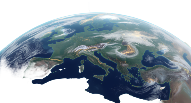 Earths Globe View Weather Patterns and Illuminated Land at Night