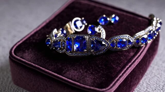 set of deep blue jewelry including bracelet, rings, and earrings, presented as ideal gift option