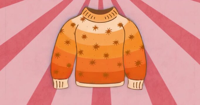 Pink stripes driving orange star motif sweater sleeves swaying outward then inward breathing motion