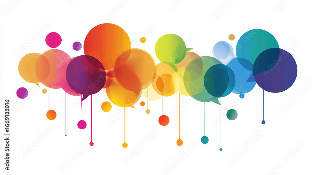 Poster colorful abstract design featuring overlapping circles various shades, creating vibrant and dynamic 