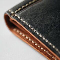 A black leather wallet with a brown edge