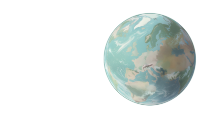 Globe showing Europe and surrounding areas, on a white background, flat design