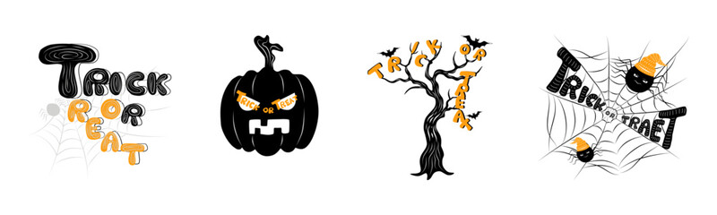 Halloween trick or treat lettering designs can be adapted for a variety of uses, including cards, Halloween themed decorations, scrapbooks, digital prints, stickers, crafts, and more.