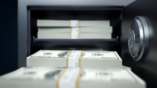 Open Safe with Stacks of Cash.