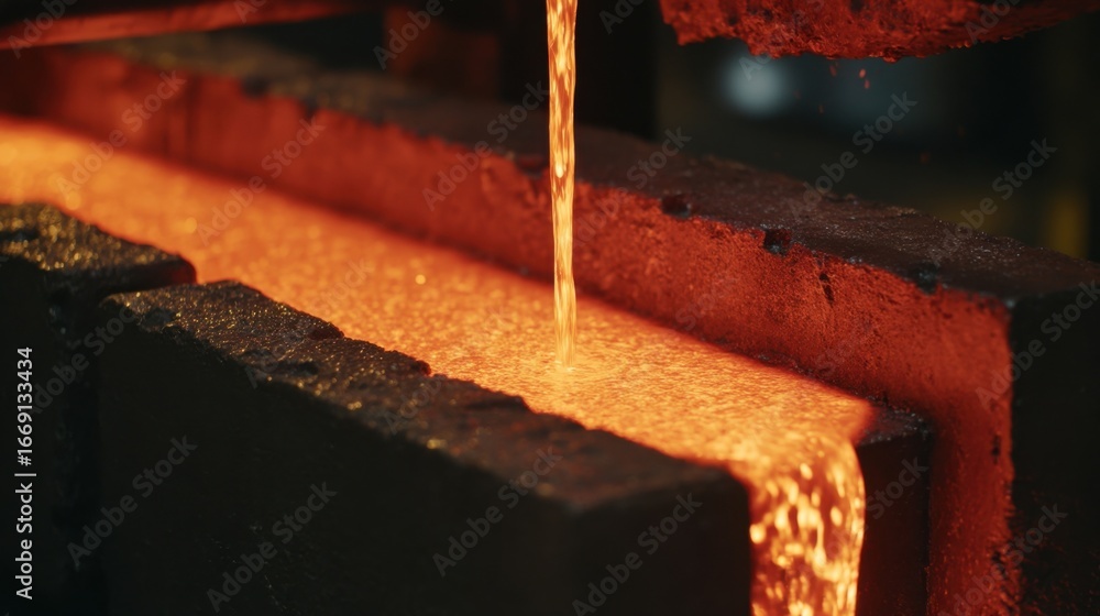 Aufkleber a closeup of molten glass flowing smoothly into a forming mold revealing the precise temperature con