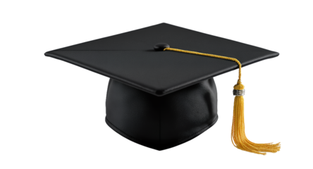 Graduation Cap with Yellow Tassel on White Background