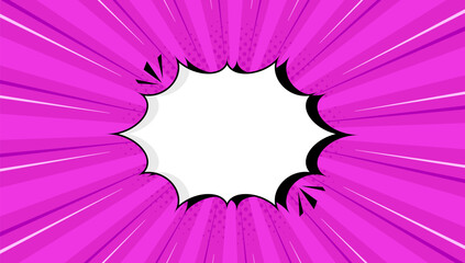 Retro cartoon comic background featuring a white speech bubble for text on a vibrant pink sunburst effect. Pop art style vector design