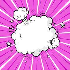Blank explosion speech bubble on a vibrant pink radial burst comic background, an energetic pop art graphic for custom text, exclamations, and impactful design