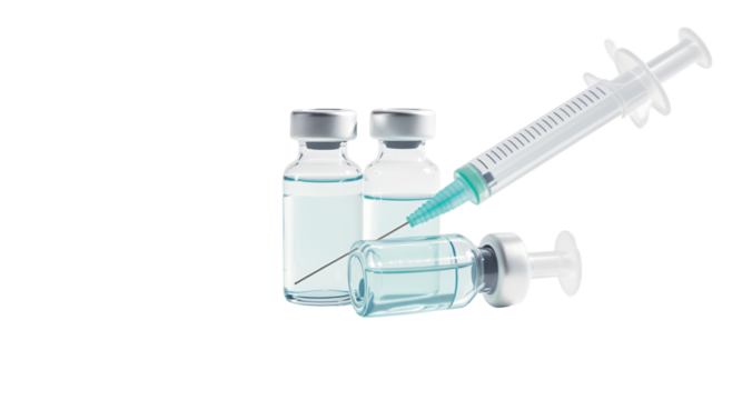 Medical vaccination concept Syringes and vials against white background.