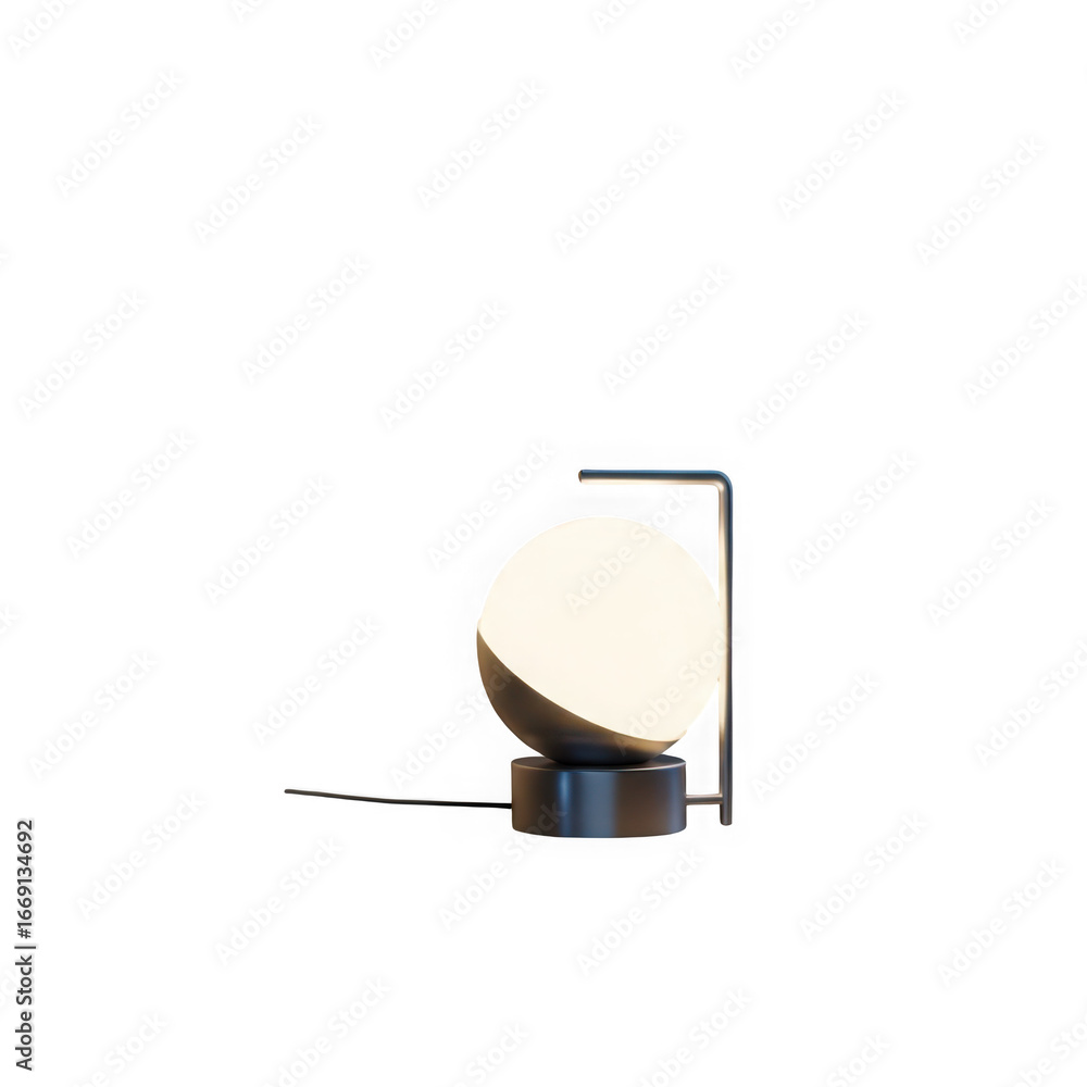 Poster modern minimalist table lamp with a glowing sphere isolated on transparent background