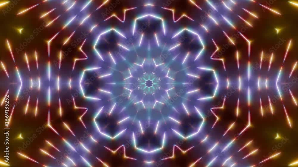 Aufkleber vibrant kaleidoscope pattern of shimmering neon lights loop background