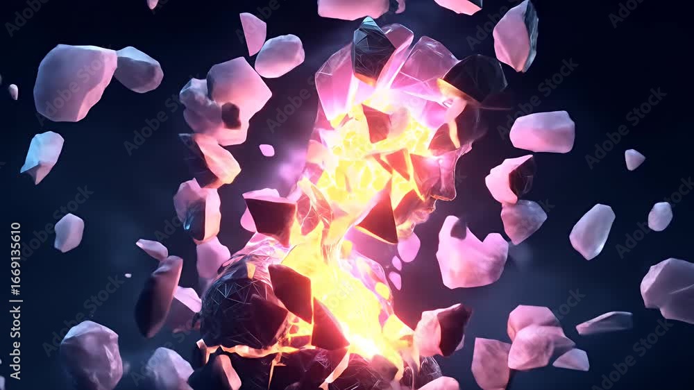 Canvas Prints digital artwork depicting a figure breaking apart with internal fire and shards