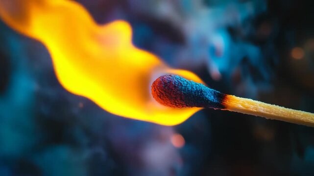 The dynamic matchstick, flickering in flames, spectrum of vibrant colors sparkles, creating an astounding visual experience that captivates the senses and elevates the perception of art and creativity