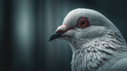 Fototapeta premium Portrait of a White Pigeon with Intense Orange Eyes on a Muted Background