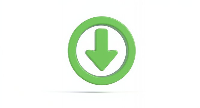 3D Rendered Green Arrow Down Symbol with Oval Shape on White Background