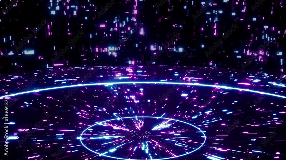 Poster abstract digital data flow in a futuristic tunnel with glowing particles