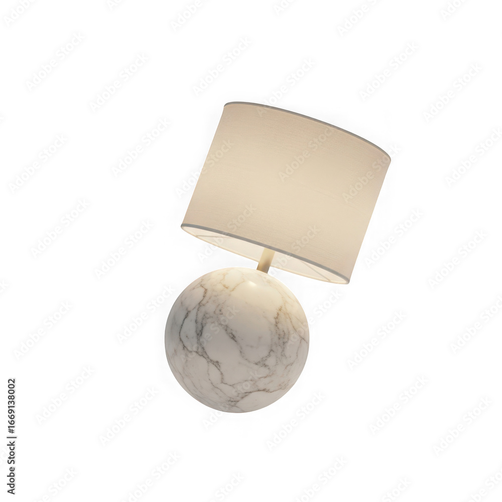 Poster modern marble base table lamp with fabric shade, isolated on transparent background