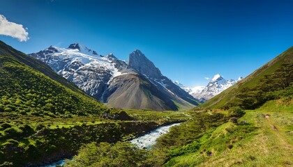 breathtaking summer mountain landscape in chile featuring majestic peaks lush green valleys and clear blue skies
