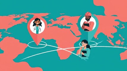 Footage Animation of Global Business Communication with Connected People - Powered by Adobe