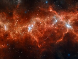 Fototapeta premium Fiery Nebula Cosmic Cloudscape Stunning Red Space Background