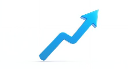 Blue Arrow Pointing Up on White Background, Growth and Success Concept