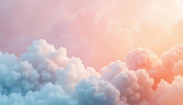 Dreamy pastel sky with fluffy clouds at sunrise or sunset - Powered by Adobe