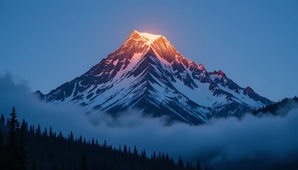 Majestic mountain peak illuminated by the rising sun at dawn
