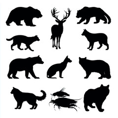 Obraz premium Animal silhouette set, Black & White silhouette set