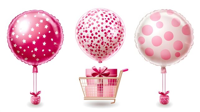 Pink Balloons Gift Shopping Cart Festive Design - Powered by Adobe