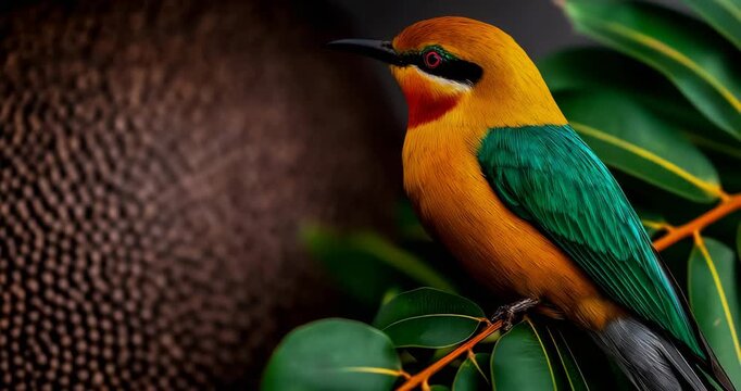 Risograph art of a bird perched on a branch, oversized shape, layered teal and orange tones