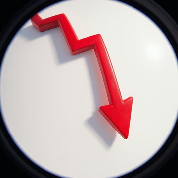 Red Arrow Down, Symbolizing Decline and Loss, on White Background