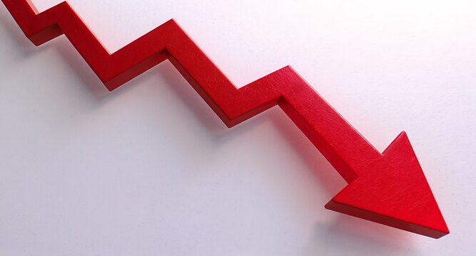 Red Arrow Pointing Down on White Background