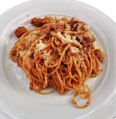 Vector Illustration of Spaghetti with Tomato Sauce and Parmesan Cheese.