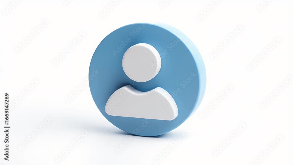 Poster 3d animated user icon: smooth rotation on white background