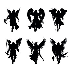 Obraz premium Archangel silhouette set, Black & White silhouette set
