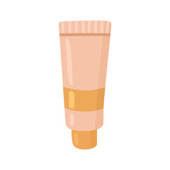 Beige cosmetic cream tube with golden cap, flat style, minimal design, isolated illustration.