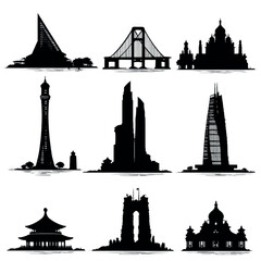 Architectural silhouette set, Black & White silhouette set
