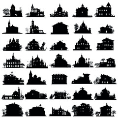 Obraz premium Architectural silhouette set, Black & White silhouette set
