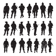 Naklejka premium Army silhouette set, Black & White silhouette set