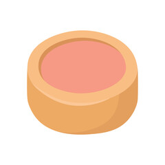 Small round blush pot with coral shade in golden case, flat style, clean isolated illustration.