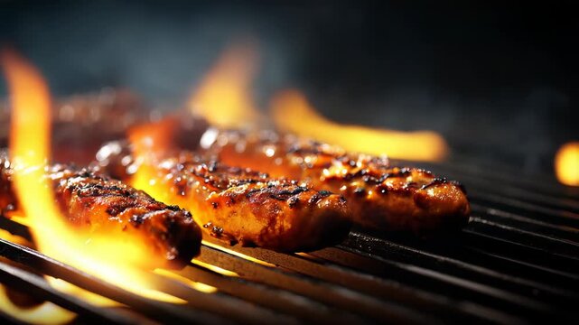 Sizzling Sausages on a Fiery Grill: Capturing the Art of Outdoor Barbecue Cooking