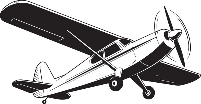 vintage biplane vector illustration with radial engine and open cockpit black and white retro aircraft design nostalgic
